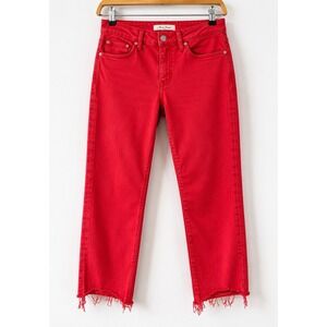 Mavi Jeans Anika Mid-Rise Crop‎ Flare Jeans Cherry Red 29/25 Frayed Hem